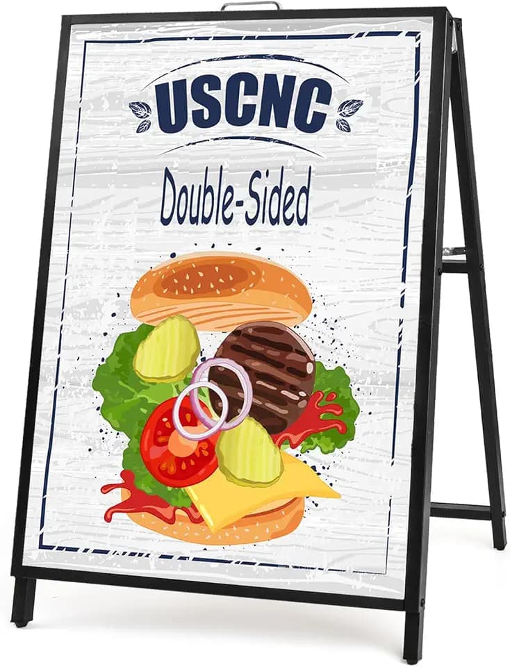 USCNC 24 x 36 Inch A Frame Sign Double-Sided Folding Sandwich Board Heavy Duty Slide-in Sidewalk Signboard for Outdoor Street Advertising Poster(Frame only,No white board)