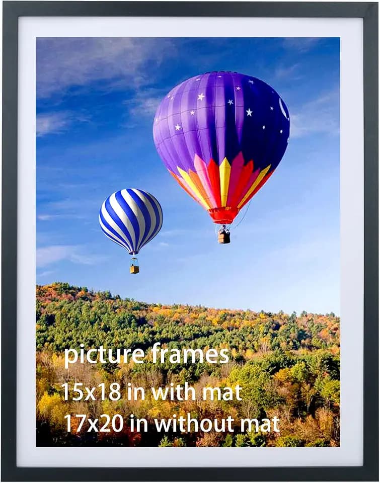 LTYHHK 17x20 Picture Frames Solid Wood,Displays Pictures 15x18 with Mat and 17x20 without Mat, 15x18 Poster Frame for Wall 17x20Photo Frames Family Black (HB1720)