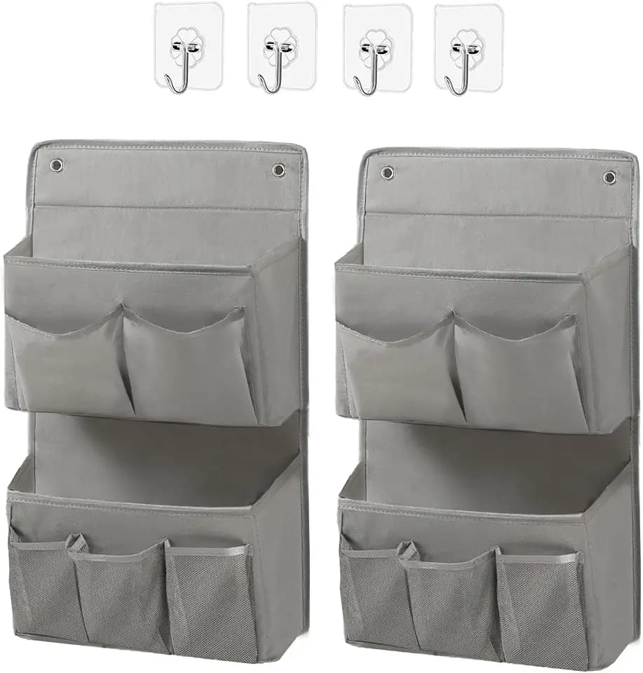 Wall Hanging Organizer – Over the Door Storage & Behind Door Organizer for Dormitory, Bathroom, Bedroom, Kitchen, Nursery, Space-Saving (Grey, 2 Pack)
