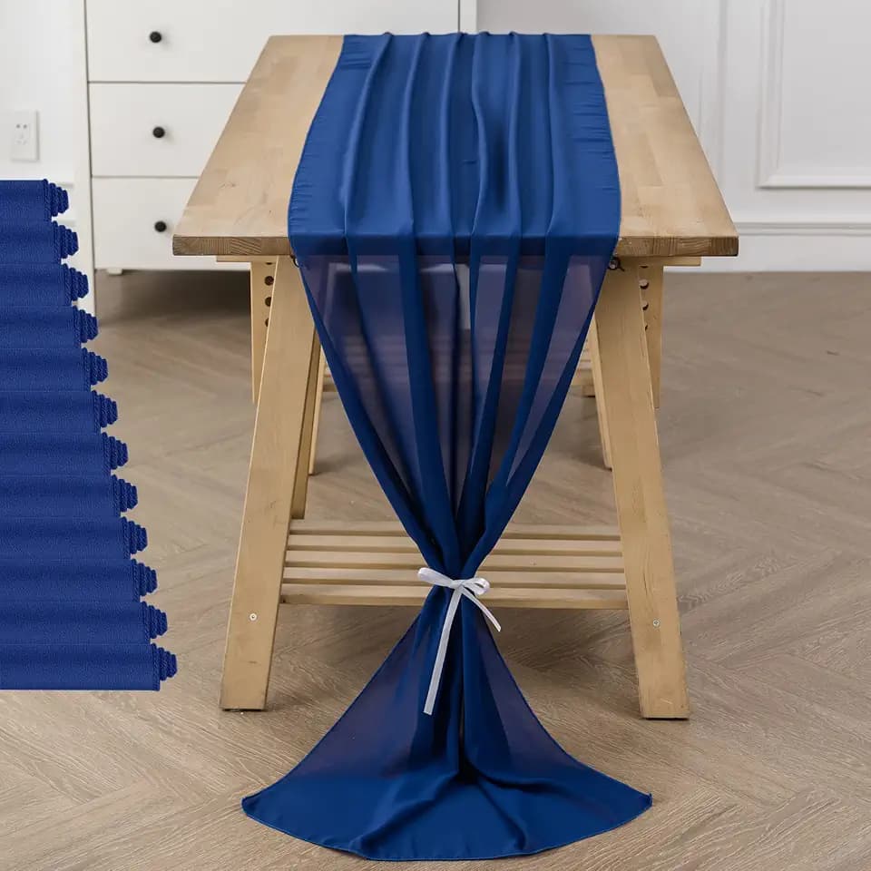 12Pack 10ft Chiffon Table Runner 29x120 Inch Sheer Romantic Table Runner for Wedding Birthday Party Bridal Shower Outdoor Decoration-Royal Blue