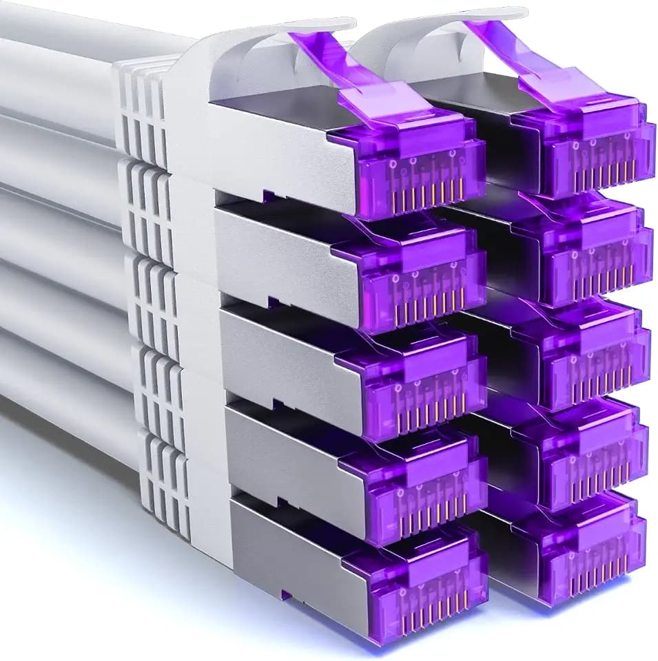 deleyCON 0,25m CAT7 Netzwerkkabel RJ45 10 Gigabit, 10 Stück - Weiß