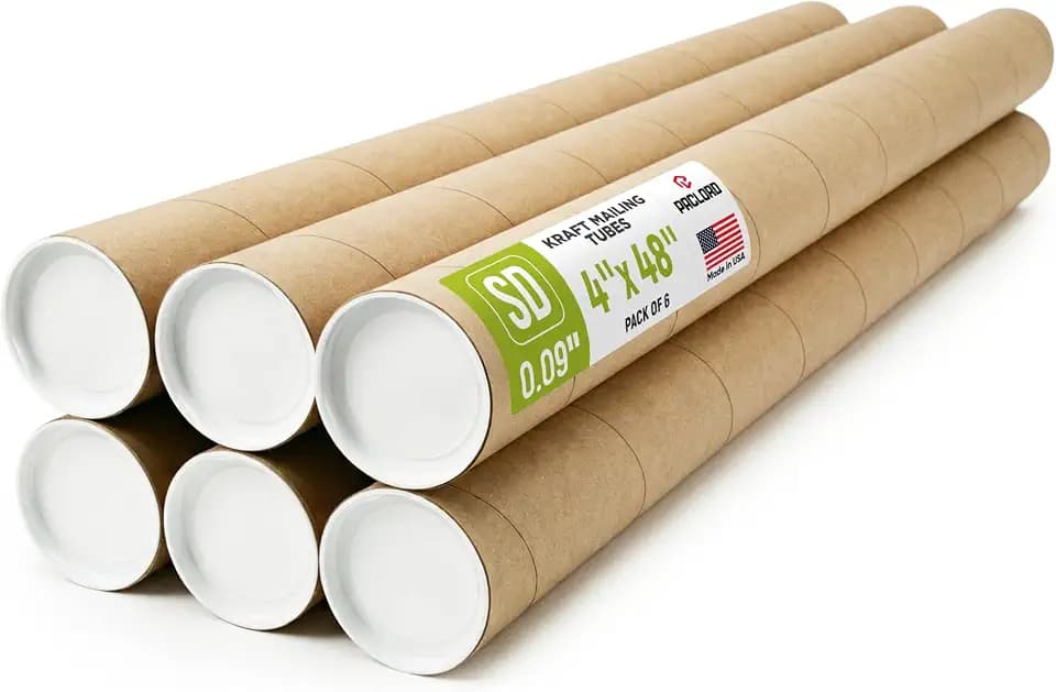 4" x 48" Made in USA Kraft Paper Mailing Tube, 6 Tubes, 12 Caps
