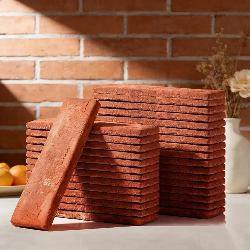 30 Pcs Red Faux Brick Veneer Tiles, 8 x 2.4 in, 3D Wall Panels