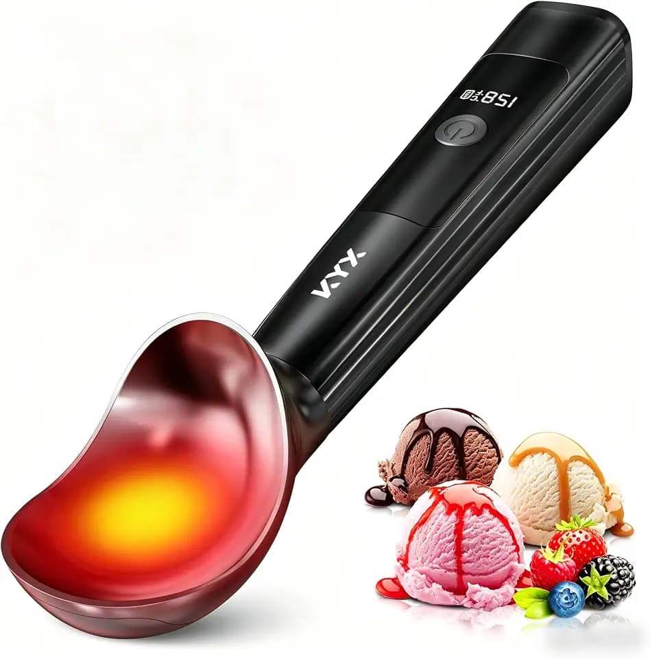 KYX Heated Ice Cream Scoop Rechargeable, 3200mAh Electric Ice Cream Scooper with 3 Temp Settings & LED Display, USB-C Fast Charge, IPX6 Waterproof, Food-Grade Metal Scoop for Hard Ice Cream