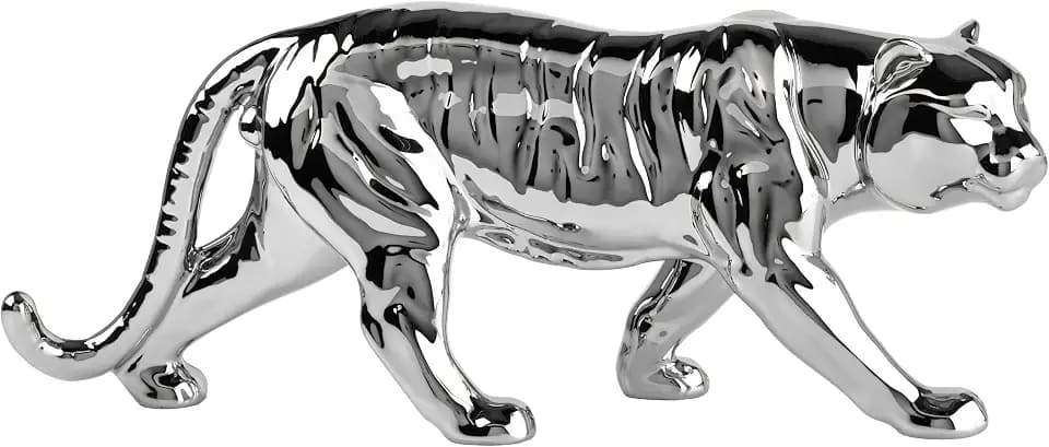 Elements Silver Tiger Ceramic Statue, 16.53 x 4.92 x 6.89 Inch Elegant Crouching Tiger Figurine, Modern Silver Finish Animal Sculpture for Living Room and Office Decor, Large Tabletop Accent