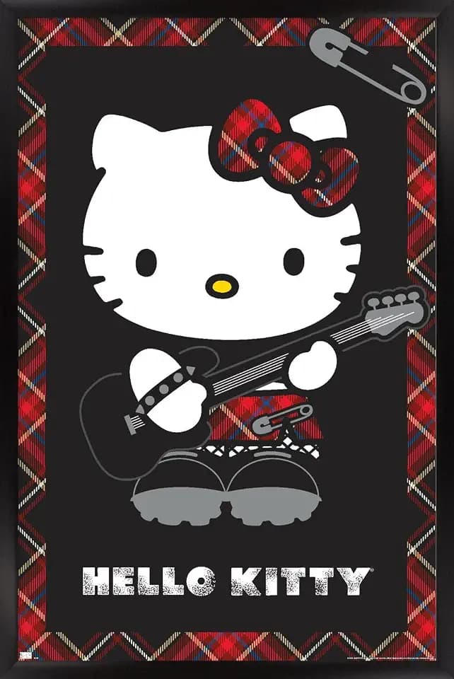 Hello Kitty: 22 Punk Red Wall Poster, 34L" x 22.4W", Black Framed Version