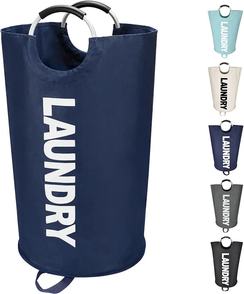 Maxsilan 90L Large Laundry Basket Bag, Collapsible Tall Hamper, Dark Blue