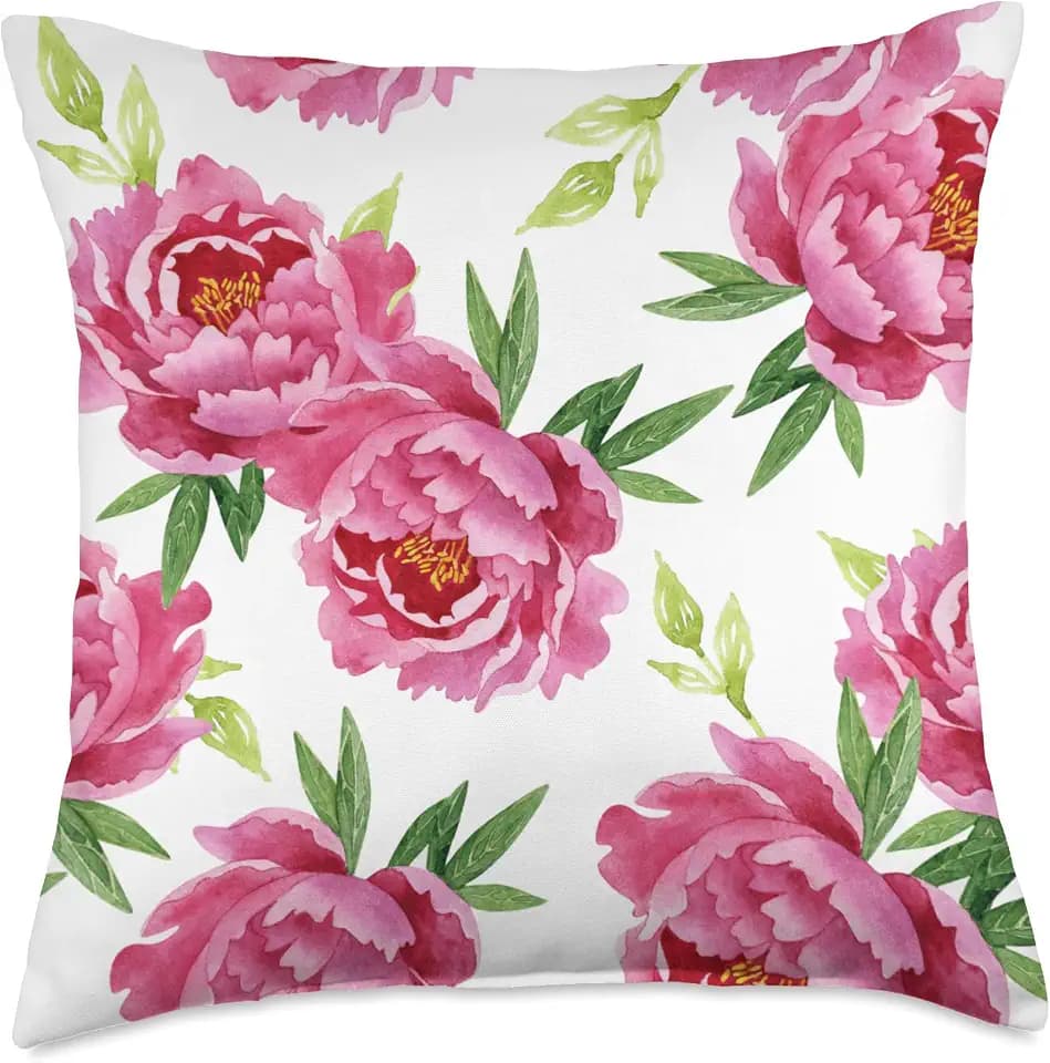 Lush Pink Roses with Green Leaves Throw Pillow