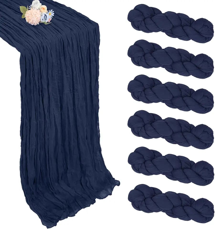 6 Pack Navy Blue Cheesecloth Table Runner 35 x 120 Inch