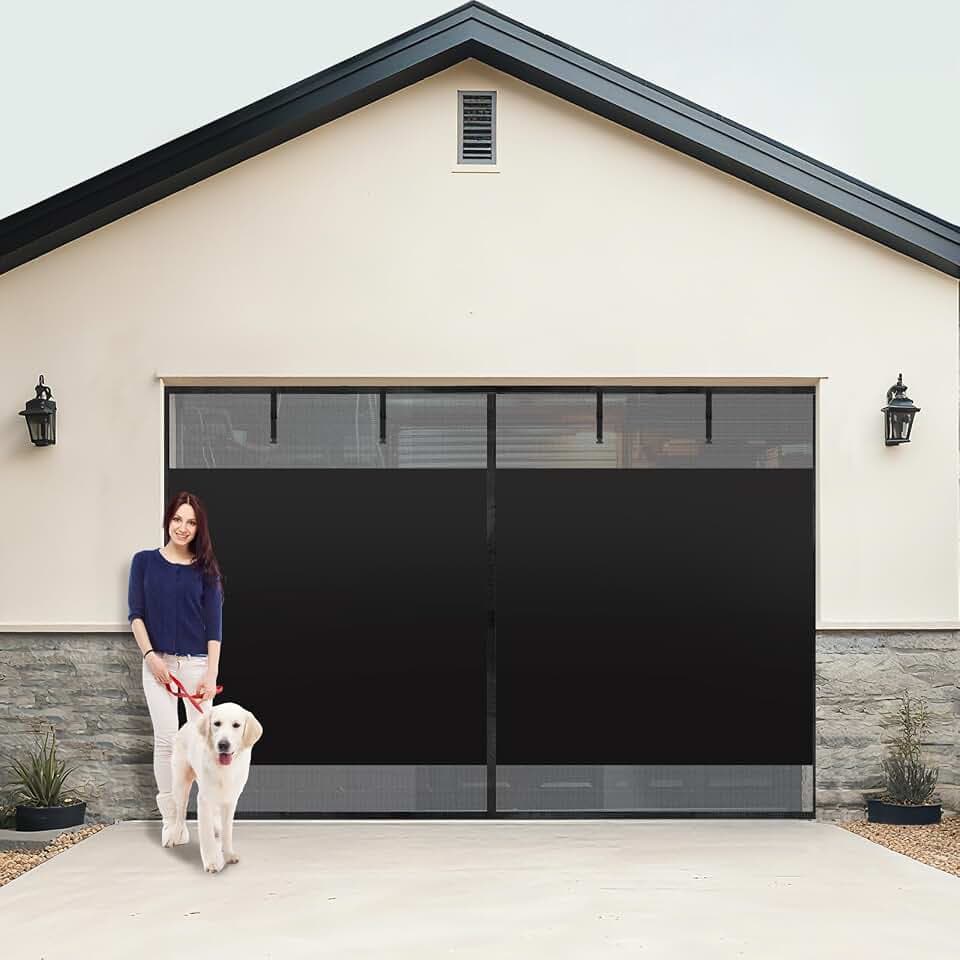 SmoothNovelty Privacy Magnetic Garage Door Screen for 1 Car Garage 8 x 7 ft Heavy Duty Weighted Bottom Screen Doors for Doorway to Keeps Bugs Out