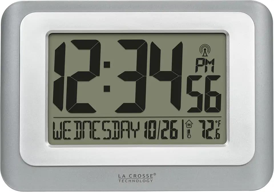 La Crosse Technology 513-88907-INT Digital Atomic Clock with Temperature - Cool Gray/Silver