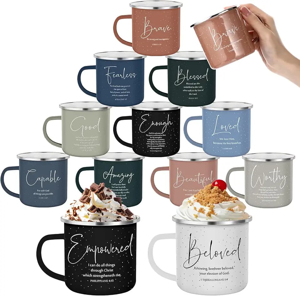 Mifoci 12 Pcs Christian Enamel Coffee Mugs Gift Bulk for Women Lady
