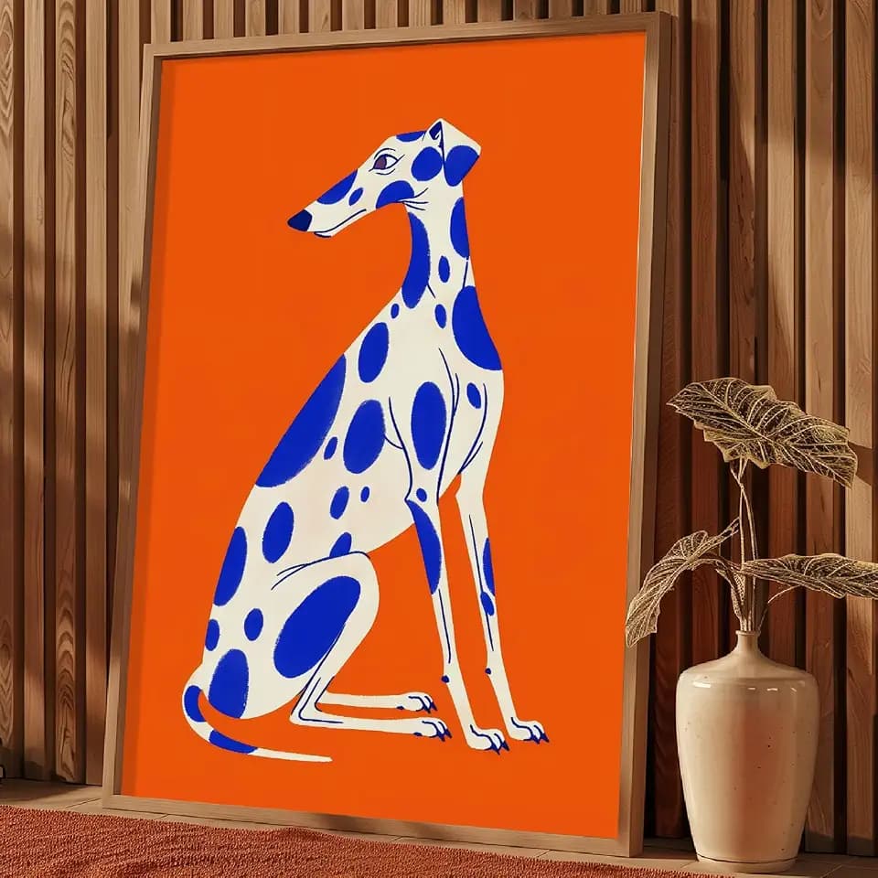 Bold Colors Wall Art Abstract Dog Painting Eclectic Animal Prints Trendy Animal Pictures Orange Preppy Posters Aesthetic Minimalist Pictures Dalmatian Painting Orange and Blue Artwork 16x24in No Frame