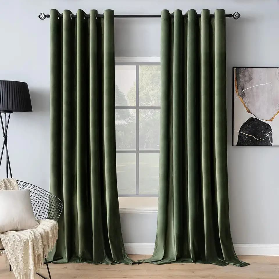 MIULEE Velvet Blackout Curtains Olive Green 72 x 84 Inch Length 2 Panels
