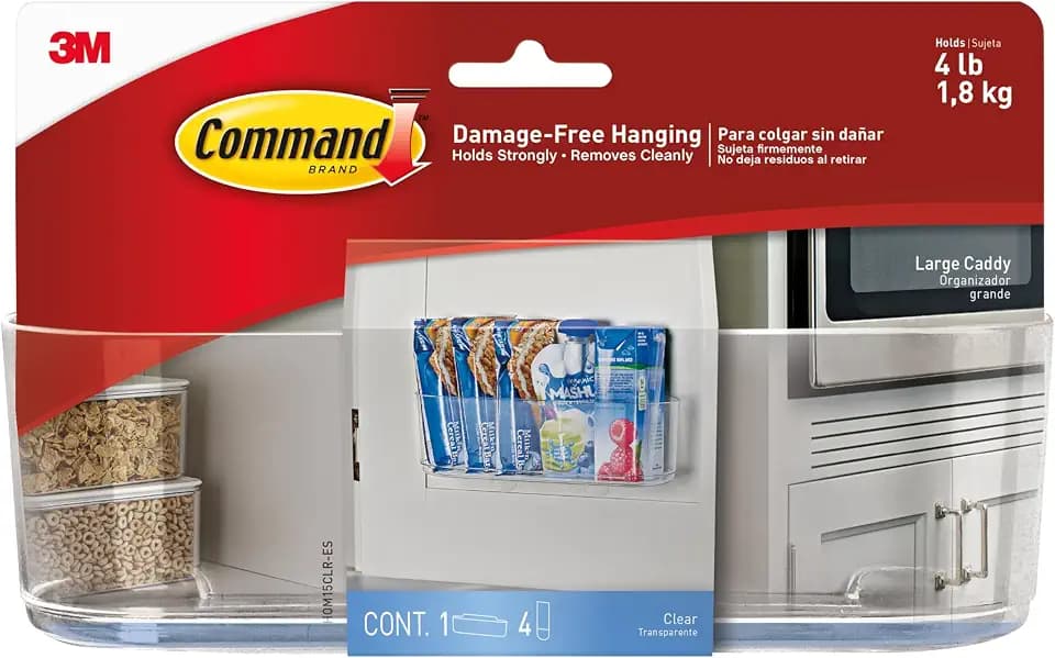 Command Large Caddy, Holds up to 4 lb, 8.6" x 3.1" x 3", 1 Caddy with 4 Strips, Damage-Free Organization Wall Mount to Cabinet, Kitchen, Pantry, Closet, or Under Sink