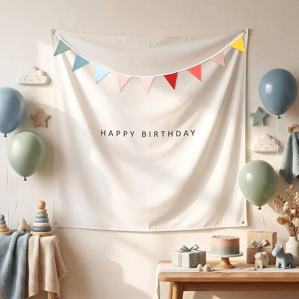 Gilprop Boho Happy Birthday Backdrop Tapestry Set, 59x59 Inch, Multicolor