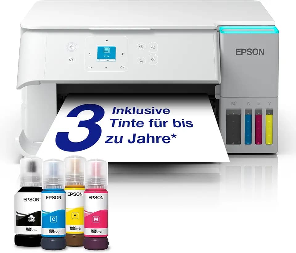Epson EcoTank ET-2956 Weißer A4-Multifunktionsdrucker mit Wi-Fi & AirPrint Tintentank, Scannen, Kopieren & Duplexdruck, bis zu 3 Jahre Tinte im Lieferumfang enthalten