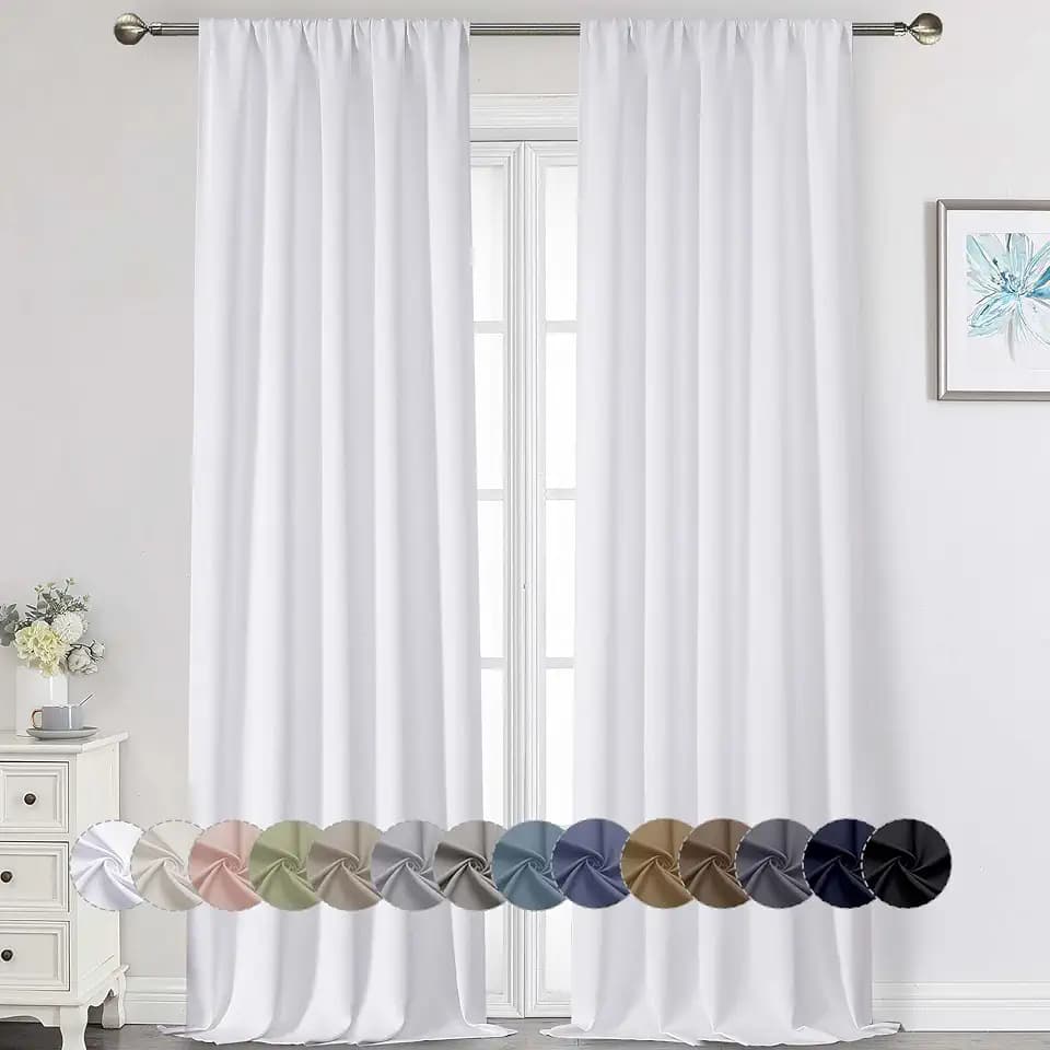 Extra Long White Curtains for Bedroom Living Room 108 Inches Long 2 Panels Set, Soft Solid Light Filtering Thermal Insulated Window Treatments, Modern Rod Pocket Curtain, 50" Wx108 L