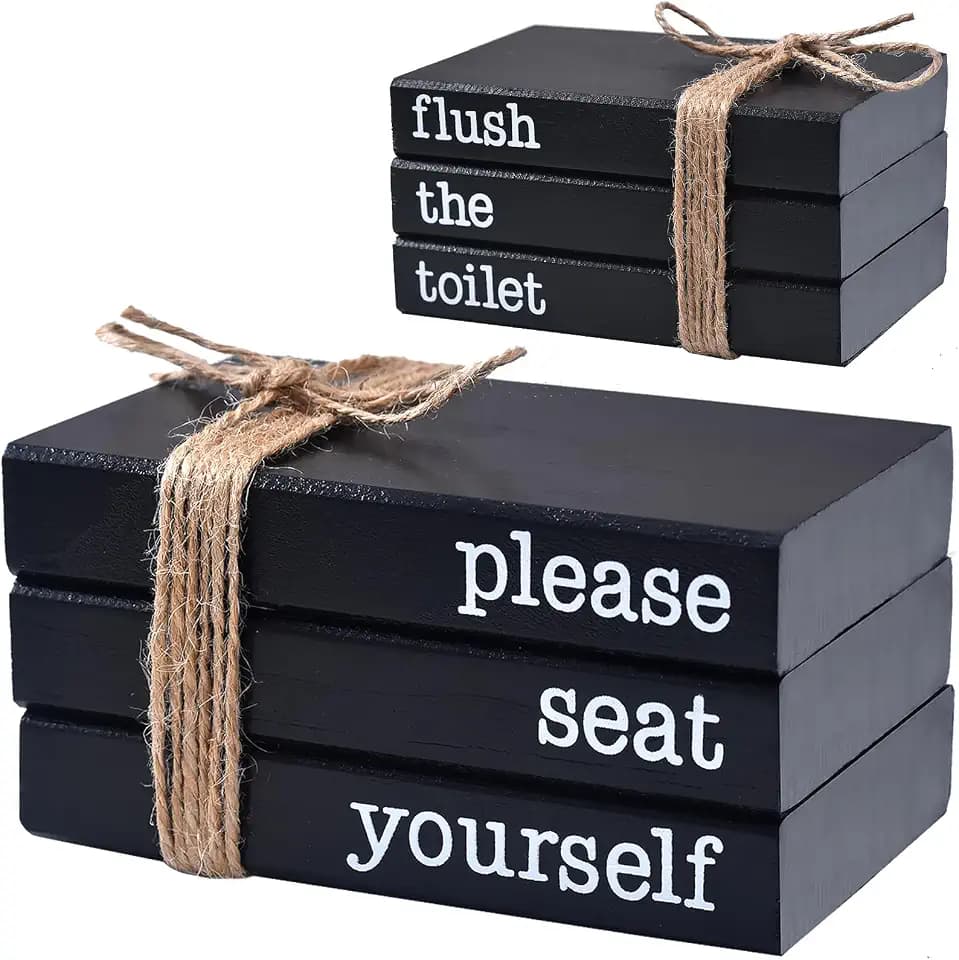 GHOSTMAGIC Restroom Bathroom Decor for Shelf, Wooden Mini Book Stack Black