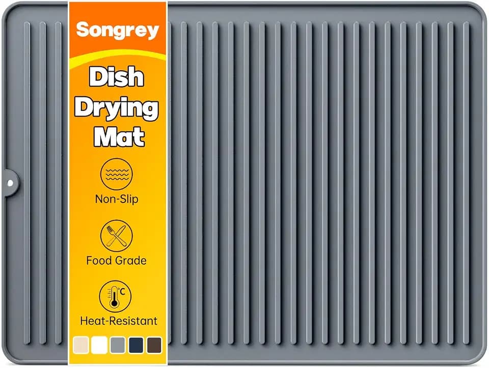 Songrey Silicone Dish Drying Mat for Kitchen Counter, 24" x 18", Dark Gray