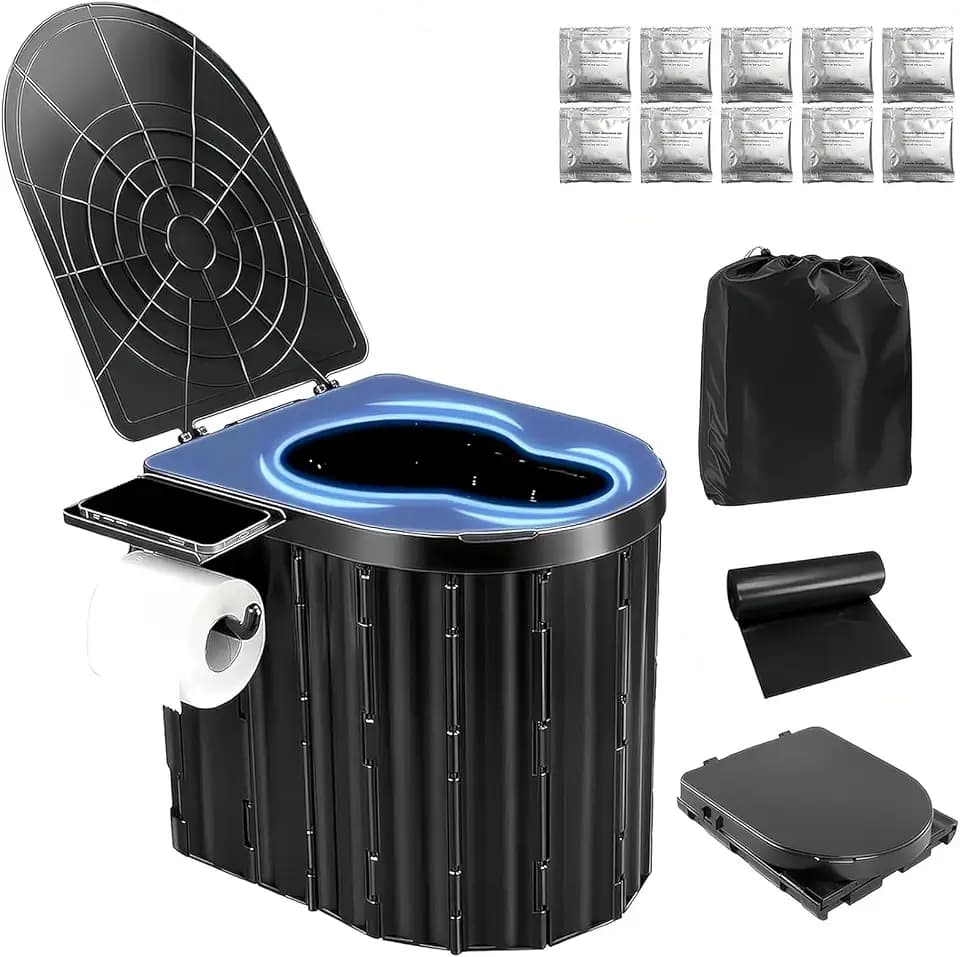 Portable Camping Toilet With Urine Gel & Leak-Proof Bags for Adults & Kids
