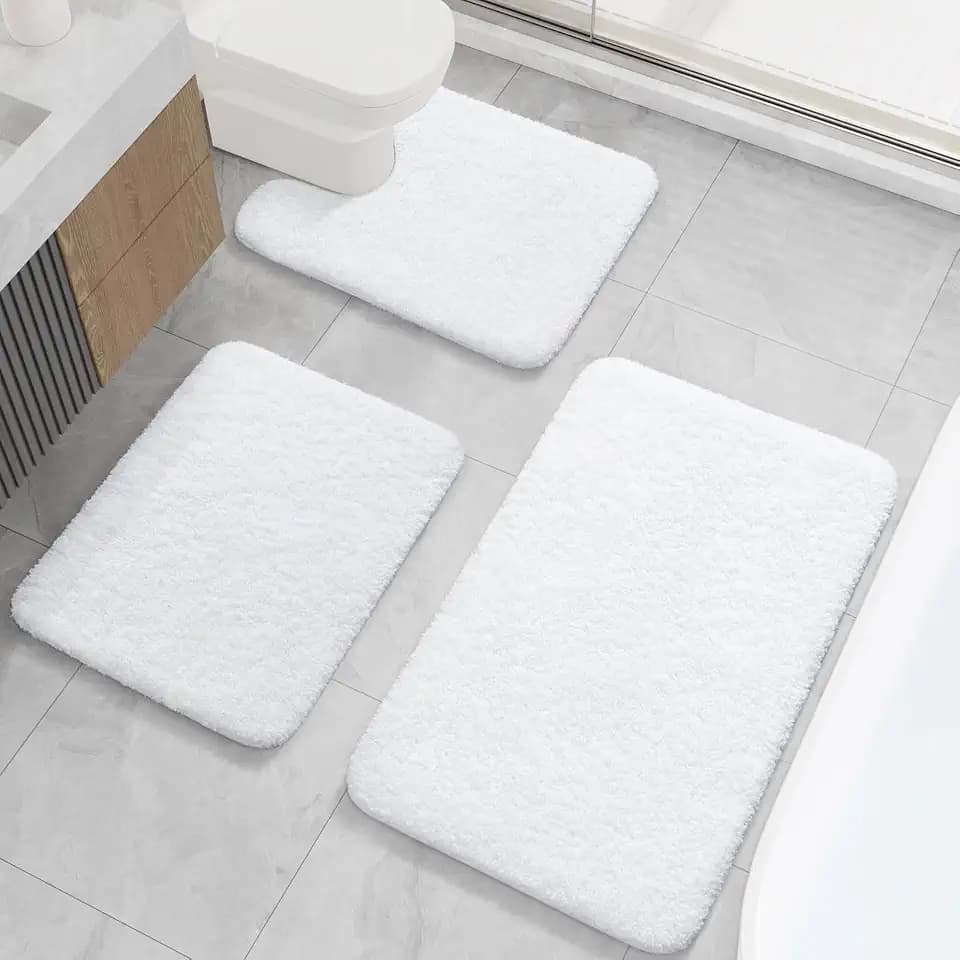 LOCHAS Bathroom Rugs Sets 3 Piece, Microfiber Bath Mat Set Non Slip, White