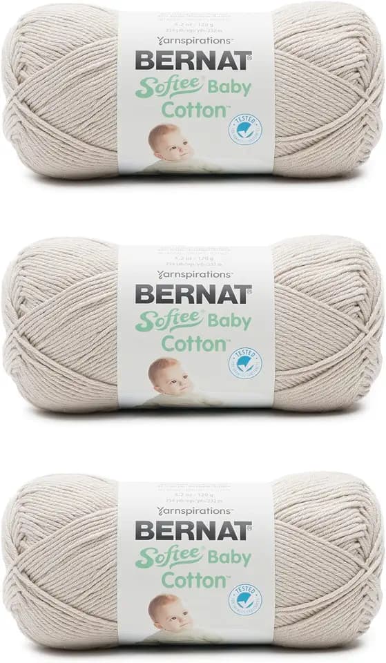 Bernat Softee Baby Cotton Yarn for Crocheting Soft, Feather Gray, 3-Pack