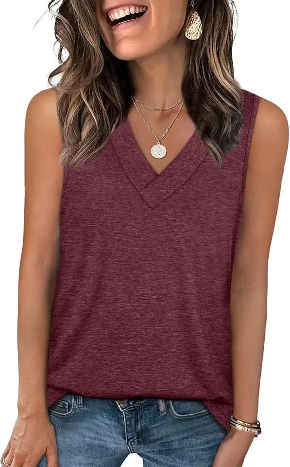WIHOLL Tank Tops for Women Summer V Neck T Shirts Trendy Sleeveless Basic Tees Fashion Clothing
