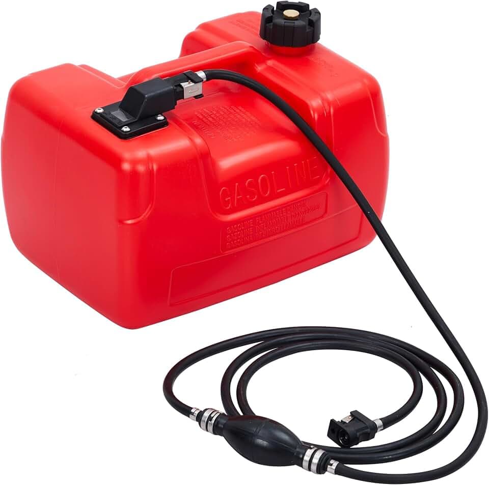 GarveeTech Marine Tank, 3 Gallon Marine Boat Transfer Tank with 9.8ft Hose, I-Shaped Handle, Easy to Carry for Outboard Engine Boats, Fishing Boat, Deck Boat,Yacht