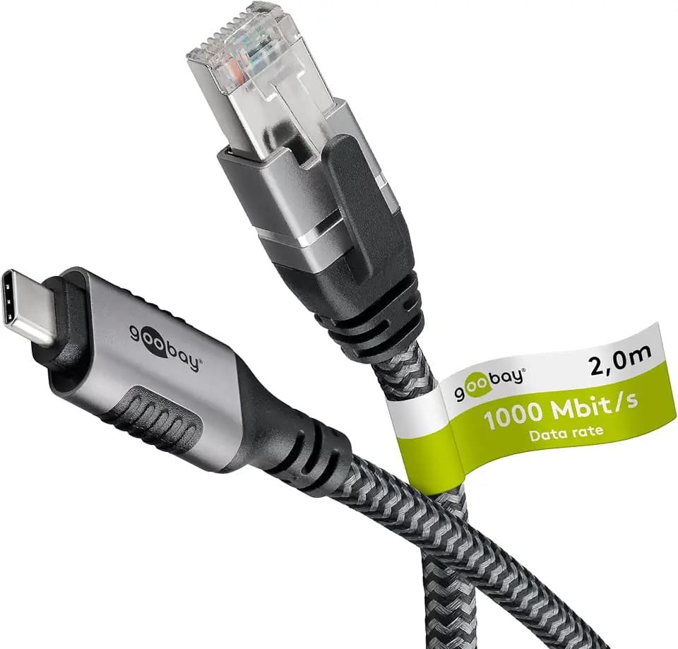 goobay 70698 USB-C auf RJ45 Ethernet CAT 6 Kabel für stabile kabelgebundene Internetverbindung mit Router/Modem/Netzwerk Switch/Ersetzt USB auf RJ45 Adapter / 1 Gbit/s / 2 Meter