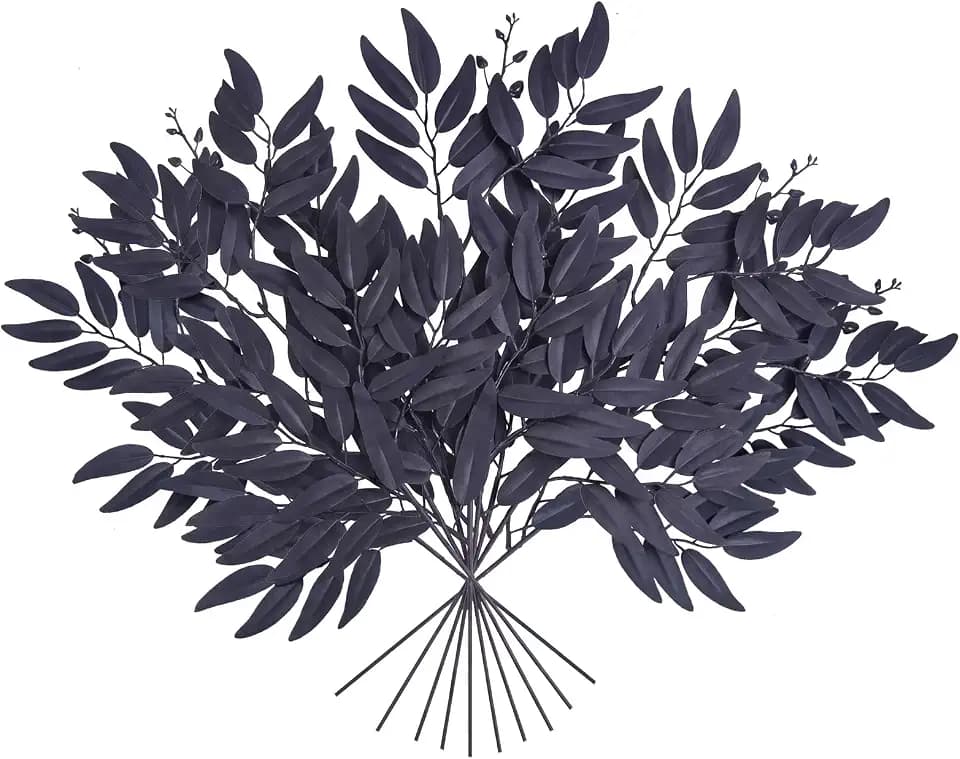 GREENTIME 10 Pack 19.6" Italian Ruscus Stems Artificial Black Willow Leaves