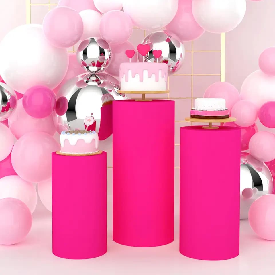 Babenest 3pcs Cylinder Pedestal Covers for Birthday Party Decor, Fuchsia
