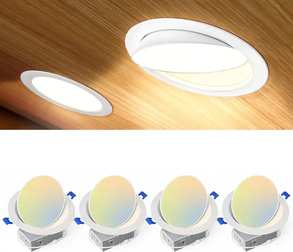 Ensenior 4 Pack 6 Inch LED Eyeball Gimbal Recessed Light, 5CCT Dimmable