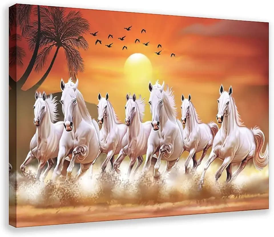 OZIBGS® Seven Lucky Running Wild Horses Wall Art Animal Posters Canvas Poster Bedroom Decor Sports Landscape Office Room Decor Gift Frame-style 08x12inch(20x30cm)