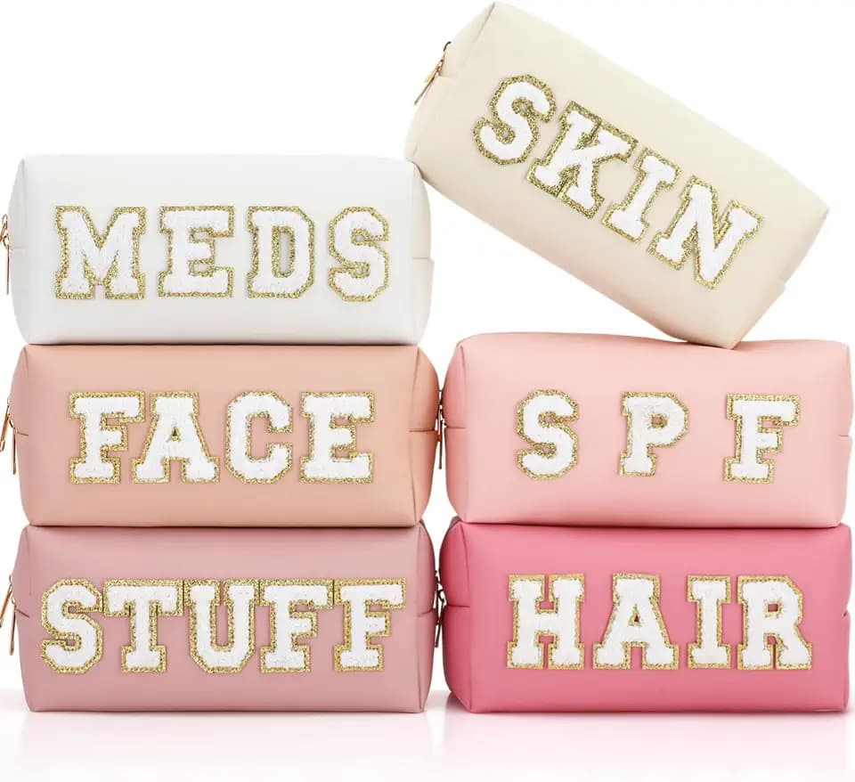 Kigeli 6 Pcs Preppy Makeup Bags Chenille Letter Pouch, Pastel Color
