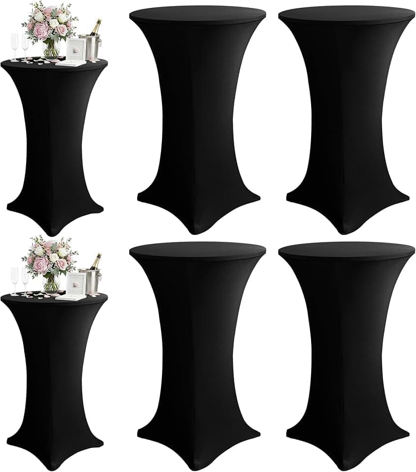 KeyWave Spandex Cocktail Table Covers, 32x43 Inch, Black, 6 Pack