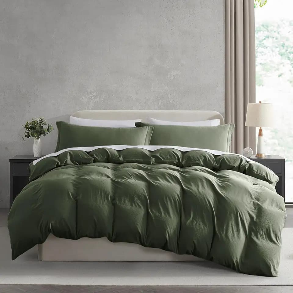 Nestl Olive Green Duvet Cover Queen Size - Soft Double Brushed Queen Duvet Cover Set, 3 Piece, with Zipper Closure, 1 Duvet Cover 90x90 inches and 2 Pillow Shams