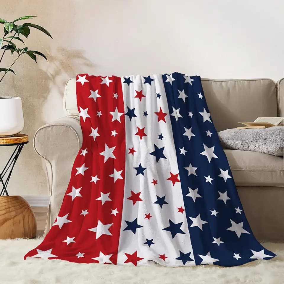 YeeJu Patriotic Throw Blanket 4th of July Memorial Day Fourth of July Throw Blanket for Couch Bed Soft Fuzzy Fleece Blankets Stars and Stripes Red White Blue American Flag Veteran Blanket 50x60