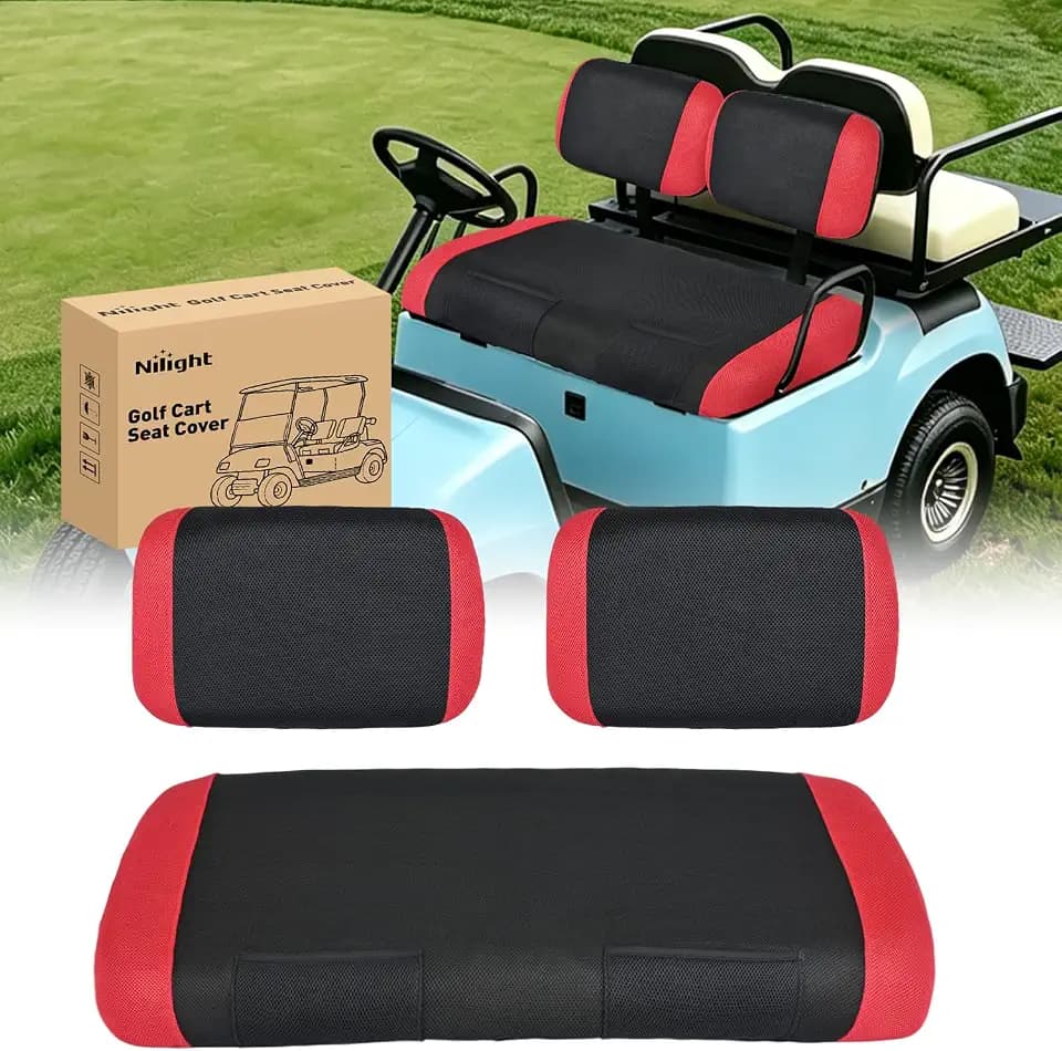 Nilight Golf Cart Front Seat Cover Red Black for 1982-2000 Club Car DS