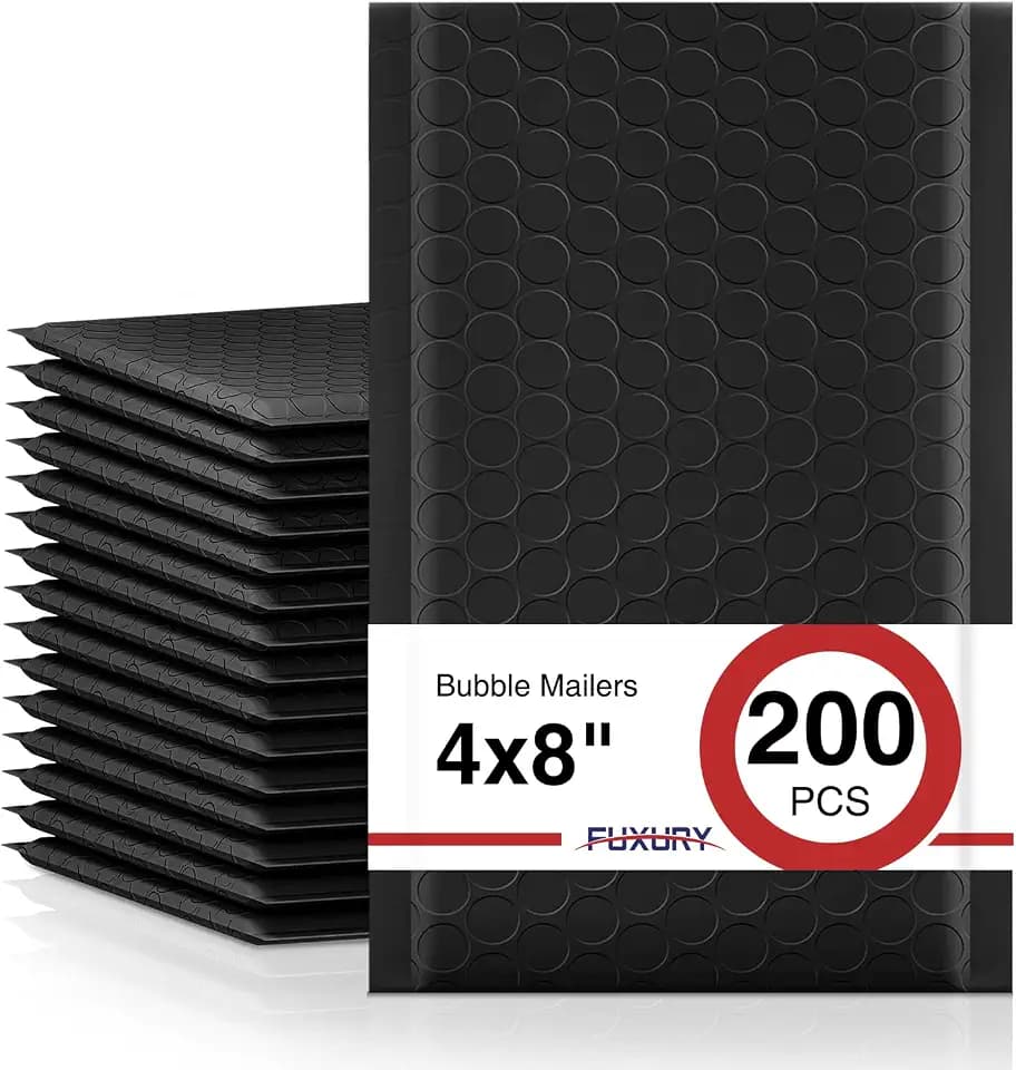 Fuxury Black Bubble Mailers 4x8" 200 Pack Waterproof Padded Envelopes