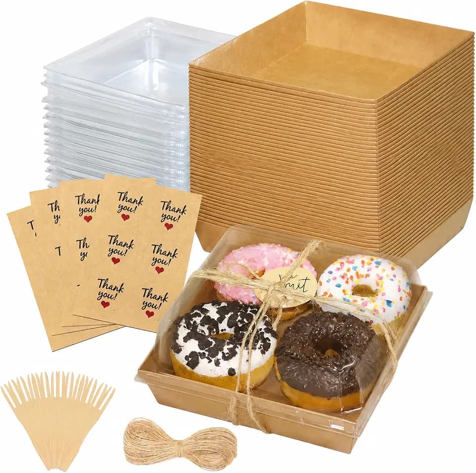 WIKDAY Charcuterie Boxes with Clear Lids, Brown, 50 Pack