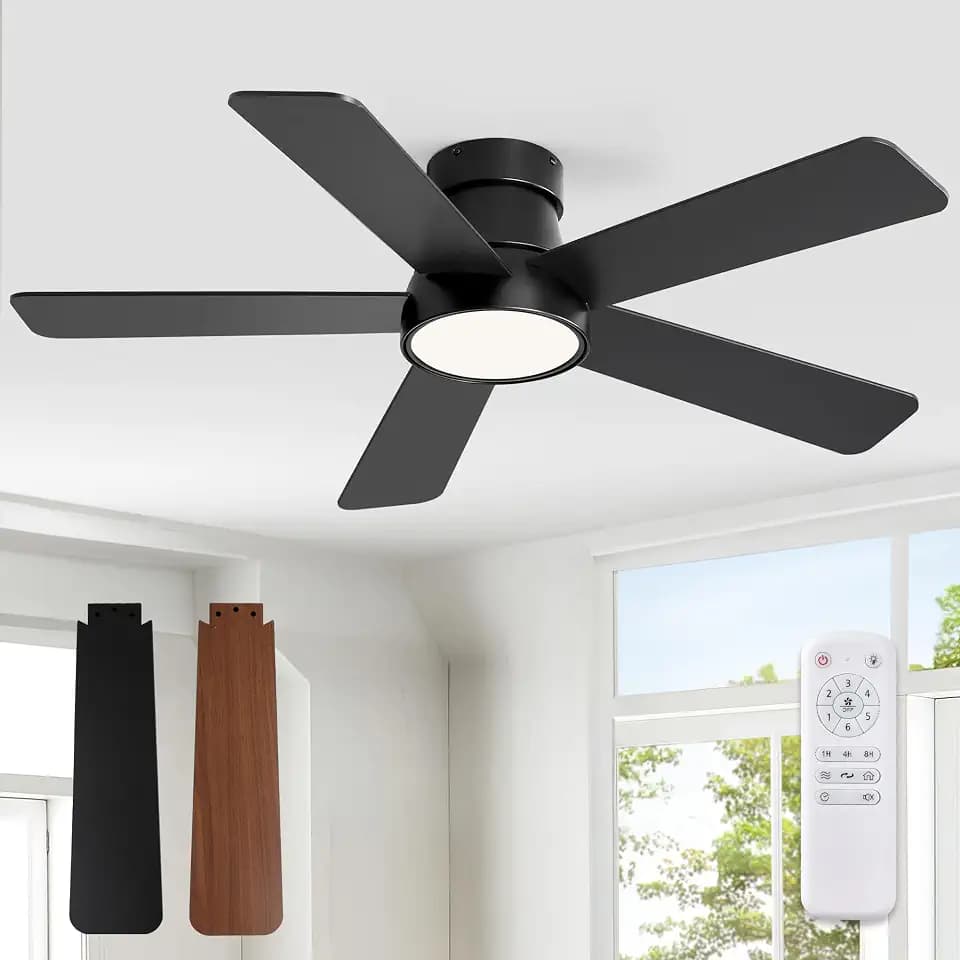 Fanbulous 42inch Ceiling Fan with Light and Remote Modern Flush Mount Black