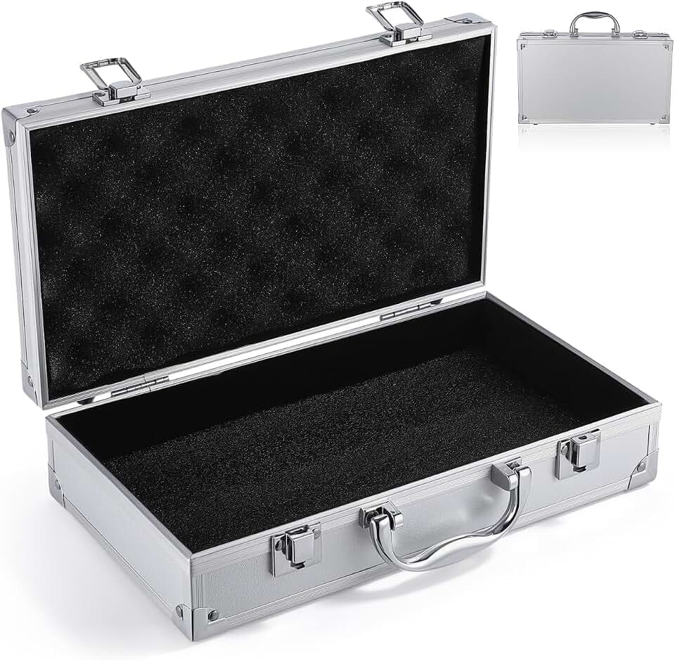 POPETPOP Aluminum Alloy Tool Box : Metal Briefcase with Lock and Handle Portable Storage Box for Tools Cosmetics Medicine Jewelry, 11.79X6.68X3.07in