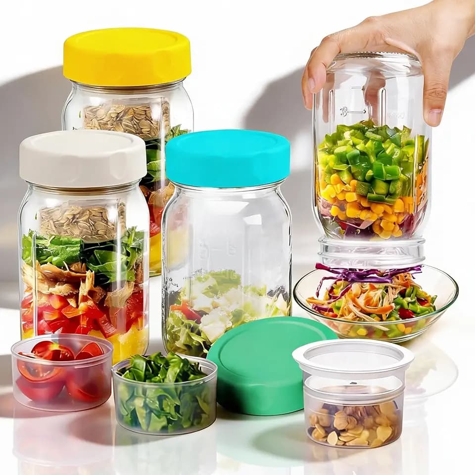 32oz Glass Salad Jars 4 Pack, Leakproof Meal Prep Containers