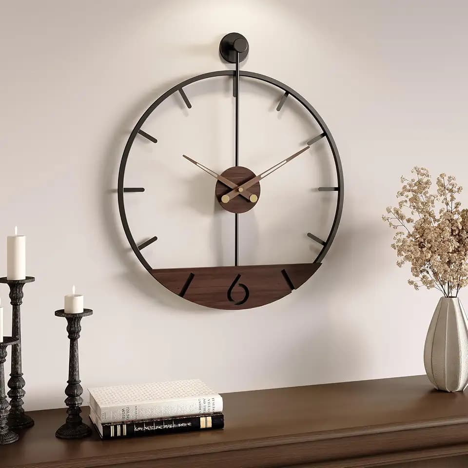 Cuspin 16 Inch Wall Clock Modern Farmhouse Walnut for Living Room Decor