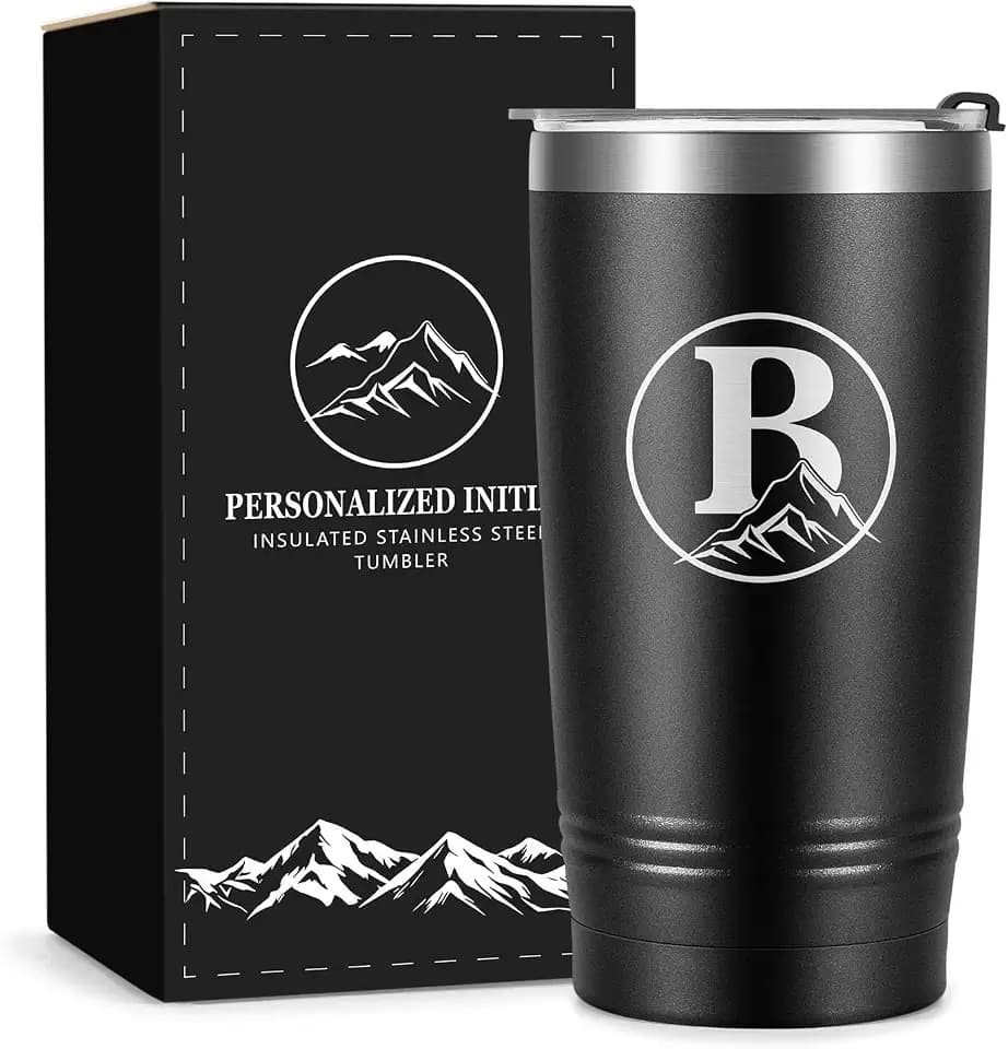 Wasocol Personalized Gifts for Men – Initial A-Z Insulated Tumbler Customized Gift, Birthday Gifts for Men Dad Grandpa Husband Boyfriend Brother Him, 20 oz Travel Coffee Mug with Lid(B)