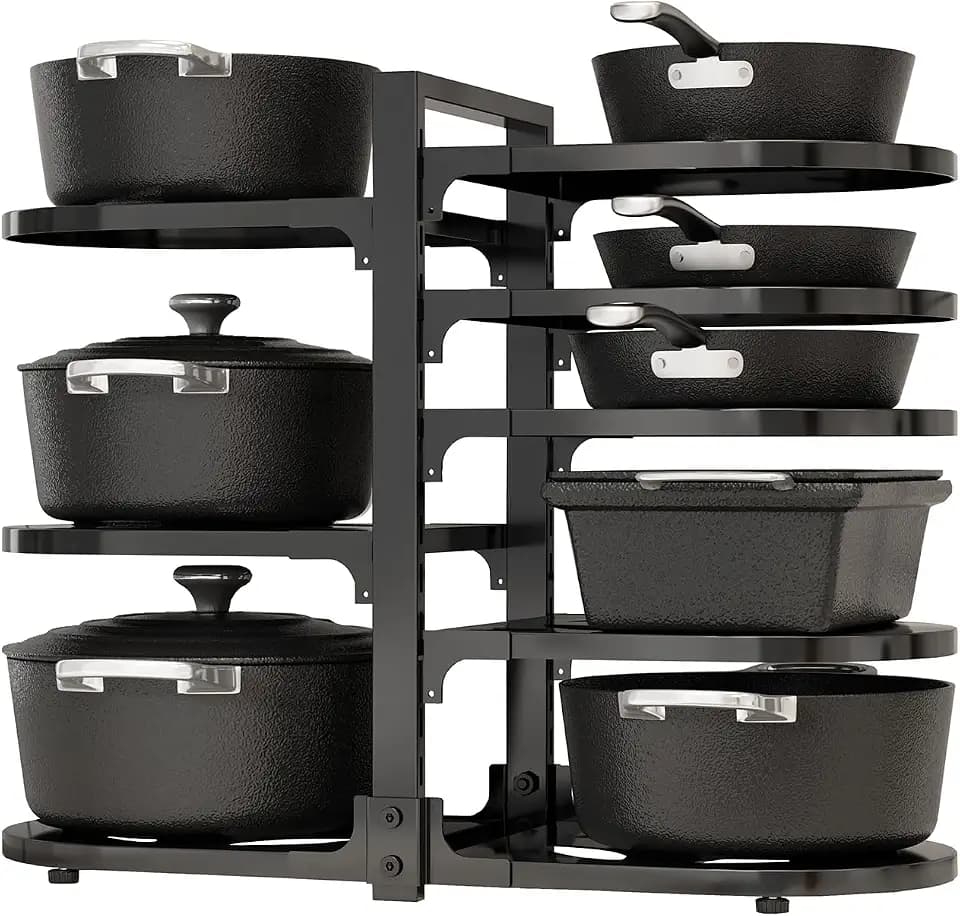 Adjustable Heavy Duty Pots and Pans Organizer Under Cabinet, 8-Tier Pot and Pan Organizers Inside Cabinet, Kitchen Cabinet Organizers and Storage, Black