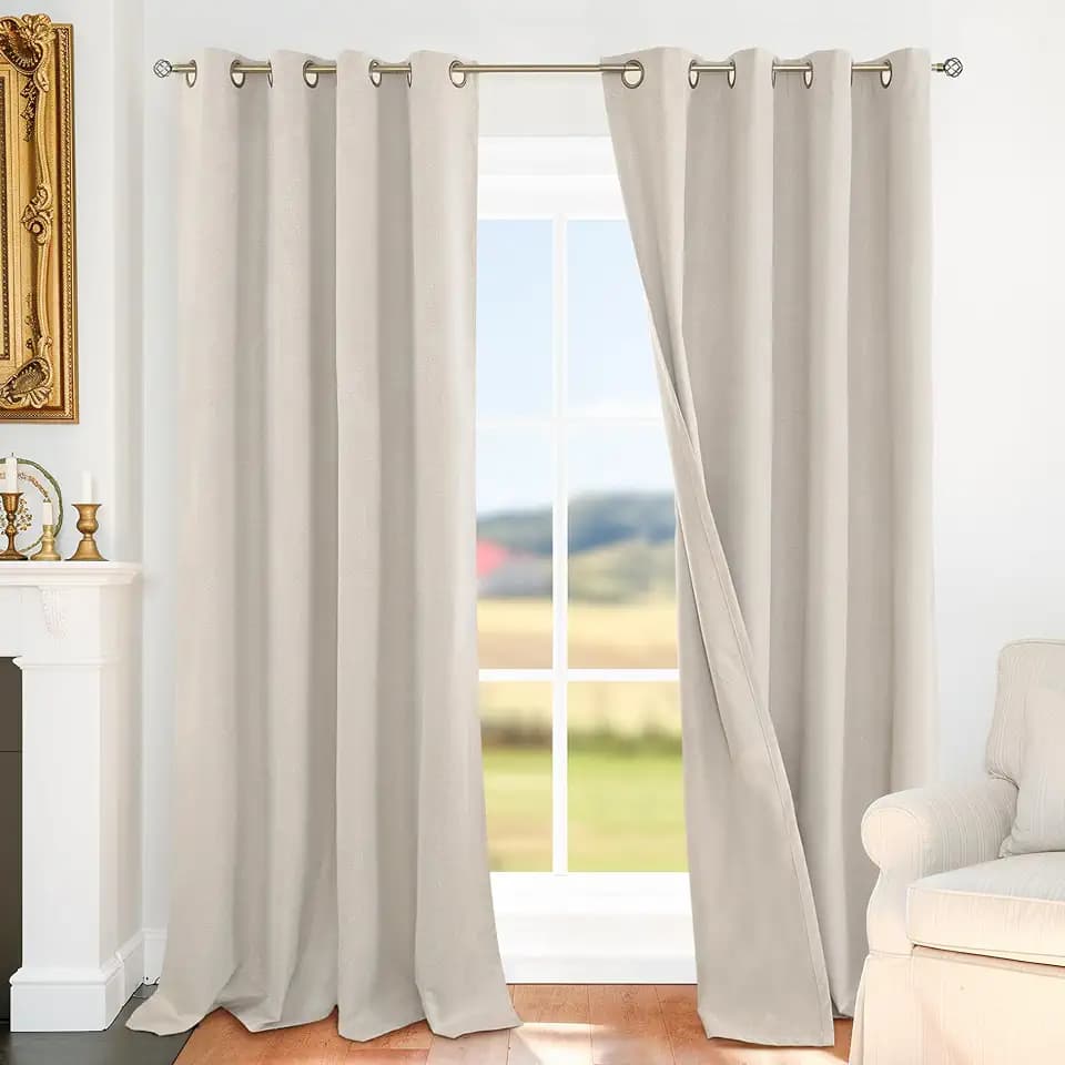 BGment 100% Beige Blackout Curtains for Living Room 90 Inch Long - 2 Panels