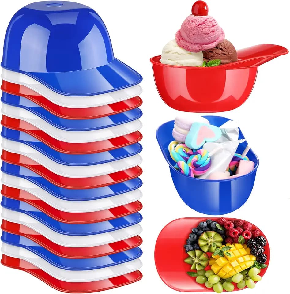 Baderke Ice Cream Baseball Helmet Bowl, Red, Dark Blue, White, 18 Pack