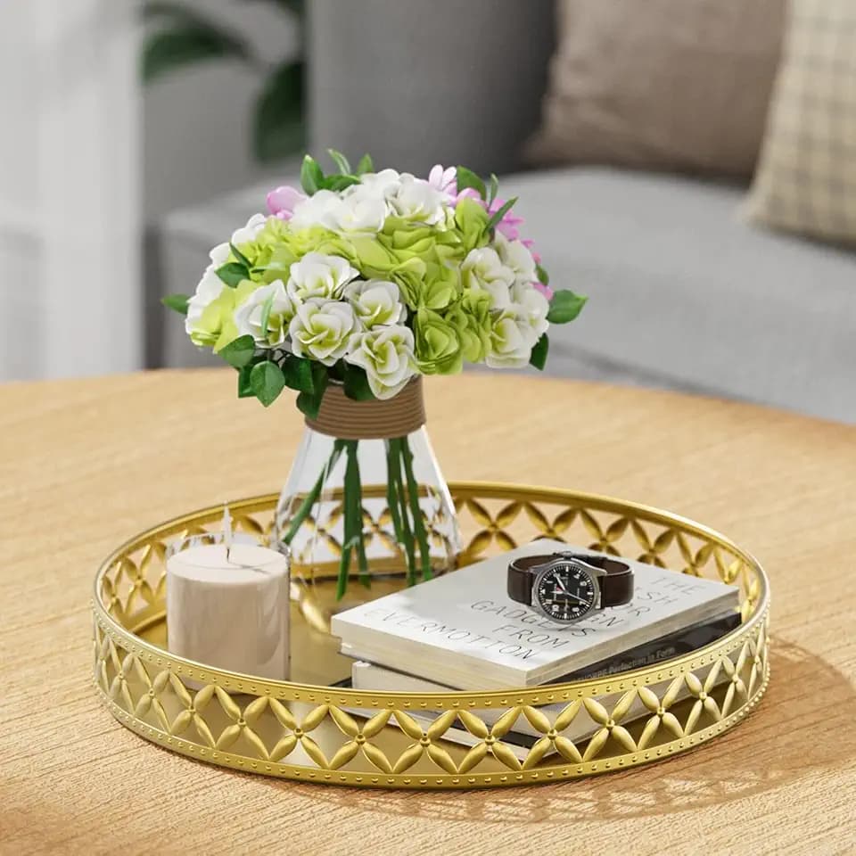 Vanity Tray for Bathroom Counter - 11 Inch Round Gold Decorative Tray